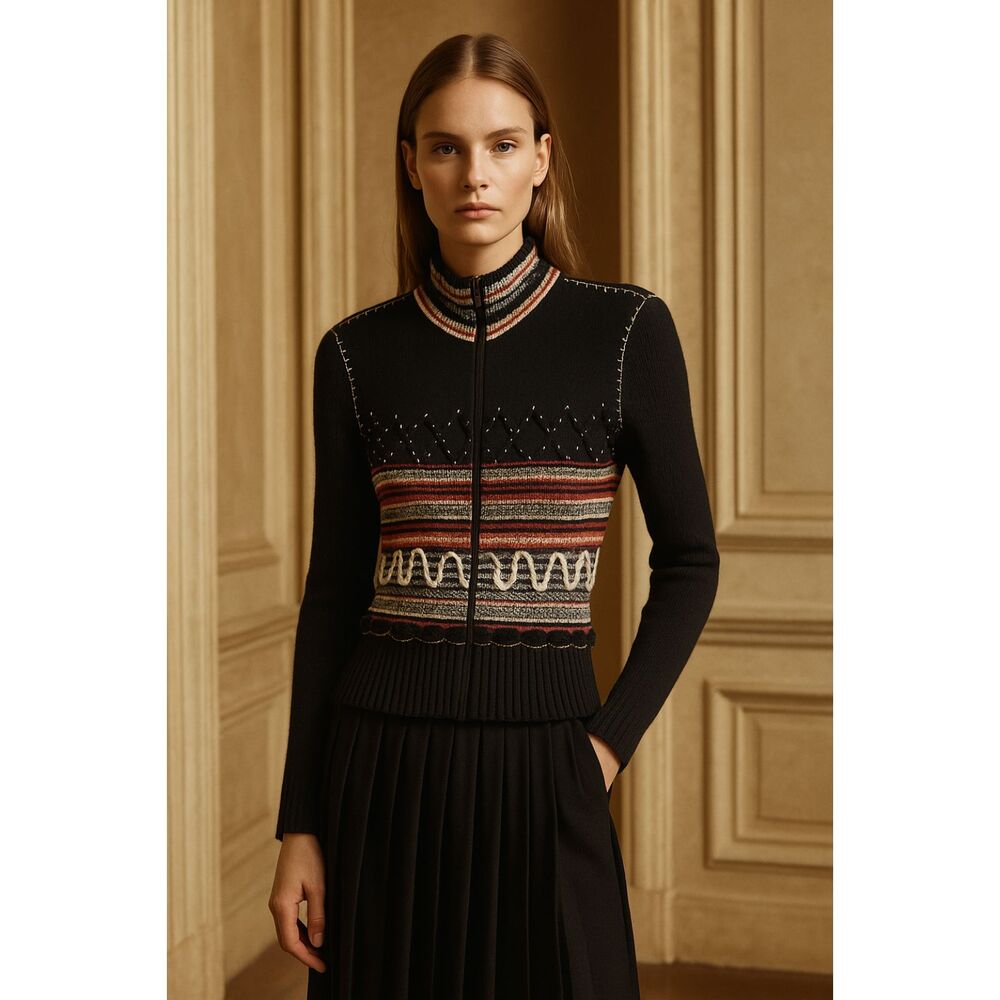 Didier Parakian Mockneck Zipped Ribbed Cardigan S